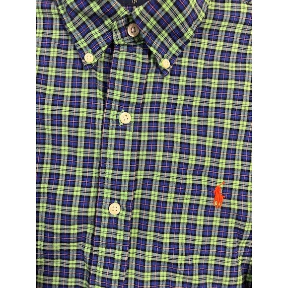 Ralph‎ Lauren Medium Plaid Button Down Shirt Green Blue Orange Pony Logo - Picture 4 of 12